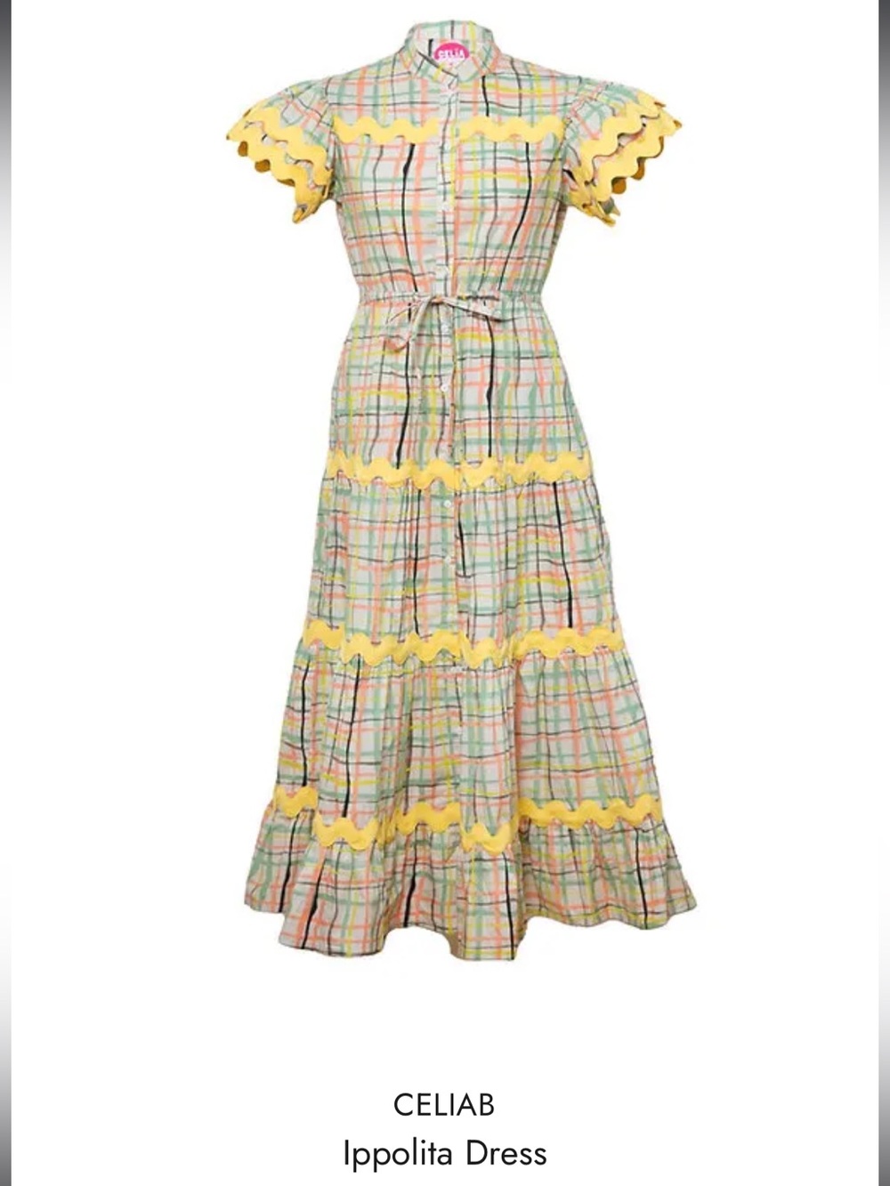 CeliaB Ippolita Plaid Yellow Trim Dress